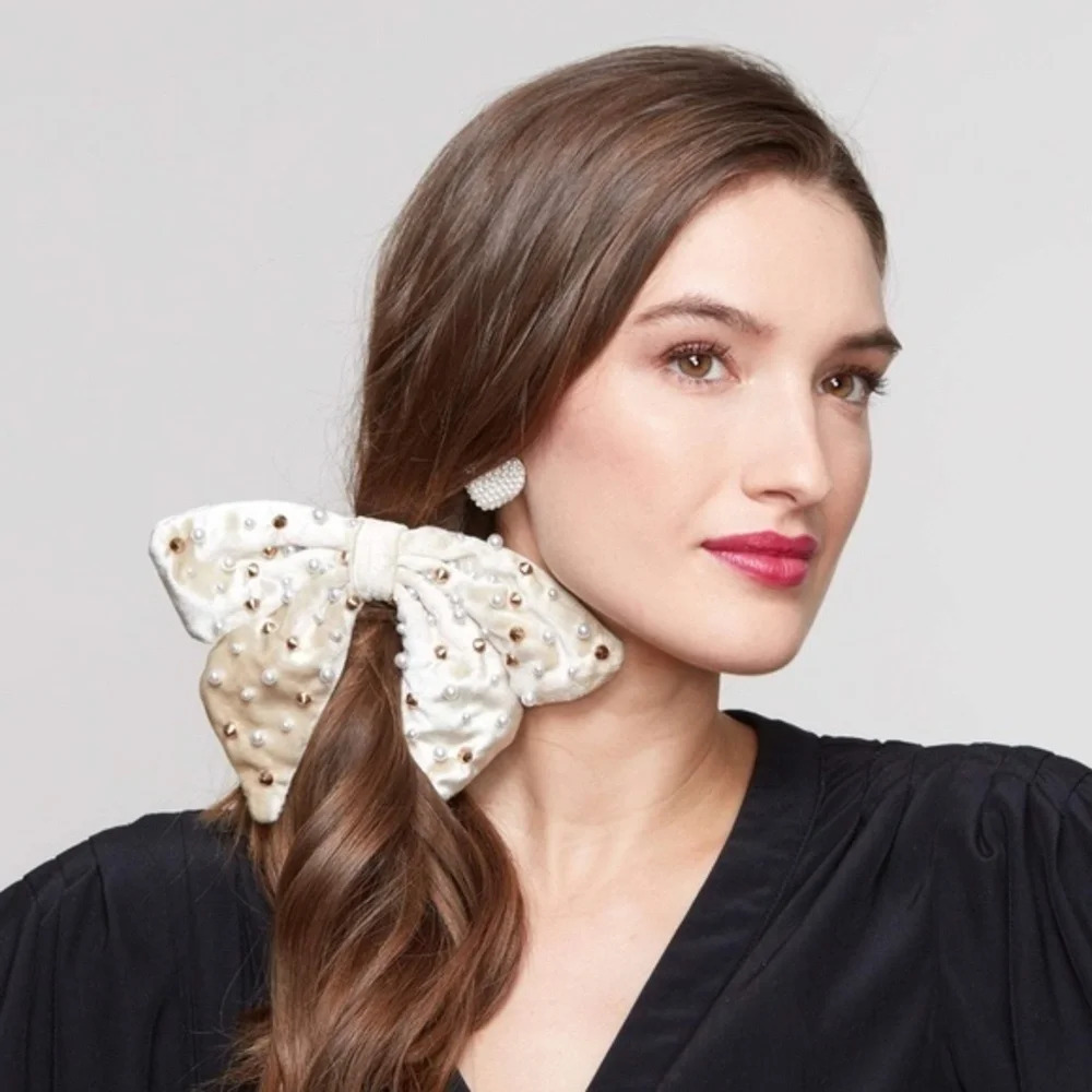 Anthropologie Lele Sadoughi Velvet Oversized Embellished Bow